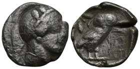 Attica. Athens circa 454-404 BC. Tetradrachm AR (24mm, 15.5 g). Head of Athena right, wearing earring, necklace, and crested Attic helmet decorated wi...