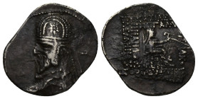 KINGS OF PARTHIA. Gotarzes I (91-87 BC). AR Drachm. (21mm, 3.6 g) Rhagai. Obv: Draped bust left, wearing tiara. Rev: BAΣIΛEΩΣ - BAΣIΛEΩN / APΣAKOY - Δ...