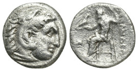KINGS OF MACEDON. Alexander III 'the Great' (336-323 BC). Drachm. (16mm, 3.9 g) Obv: Head of Herakles right, wearing lion skin. Rev: AΛΕΞΑΝΔΡΟY. Zeus ...