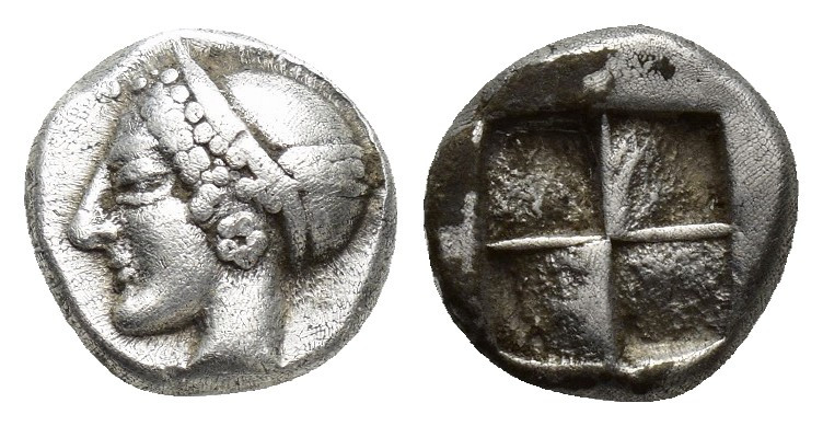 IONIA. Phokaia. (Circa 521-478 BC). AR Obol. (9mm, 1.3 g) Obv: Archaic female he...