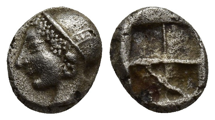 IONIA. Phokaia. (Circa 521-478 BC). AR Obol. (9mm, 1.2 g) Obv: Archaic female he...