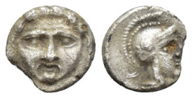 Pisidia, Selge, c. 350-300 BC. AR Obol (9mm, 0.6 g). Facing gorgoneion. R/ Helmeted head of Athena right.