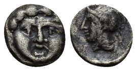 PISIDIA, Selge. Circa 350-300 BC. AR Obol (9mm, 0.8 g). Facing gorgoneion / Helmeted head of Athena left.