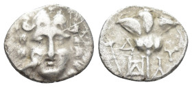 Caria. Mylasa circa 170-130 BC. Pseudo-Rhodian type Drachm AR (13mm, 1.8 g). Facing head of Helios, eagle right superimposed on cheek / Δ-Y and monogr...