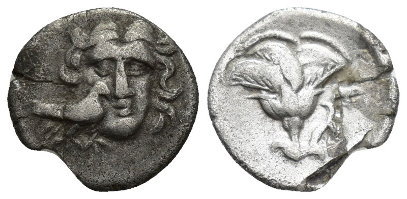 CARIA, Mylasa. 189-130 BC. AR Pseudo-Rhodian Drachm (15mm, 2 g). Head of Helios ...