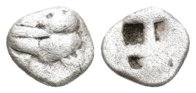 Kimmerian Bosporos, Pantikapaion AR Hemiobol. (8mm, 0.5 g) Circa 480-438/7 BC. Lion head facing / Quadripartite incuse square.