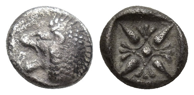 Ionia. Miletos circa 600-500 BC. Obol AR (9mm, 1 g). Forepart of lion right, hea...