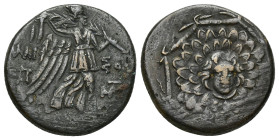 PONTOS. Amisos. Ae (21mm, 7.9 g) (Circa 85-65 BC). Time of Mithradates VI Eupator. Obv: Aegis facing. Rev: AMIΣOY. Nike advancing right with shouldere...
