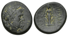 Phrygia. Apameia. ΑΡΤΕΜΙΔΩΡΟΣ and ΒΑΒΑΣ (Artemidoros and Babas), magistrates circa 200-0 BC. Bronze Æ (20mm, 8.4 g). Laureate head of Zeus right / ΑΠΑ...