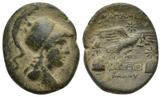 PHRYGIA, Apameia. Circa 88-40 BC. Æ (23mm, 7.4 g). Kokos, magistrate. Bust of Athena right, wearing high-crested Corinthian helmet and aegis / Eagle a...