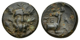 PISIDIA, Selge. 2nd-1st centuries BC. Æ (13mm, 2.3 g). Head of Herakles facing slightly right, wreathed with styrax, lion’s skin around neck, club ove...