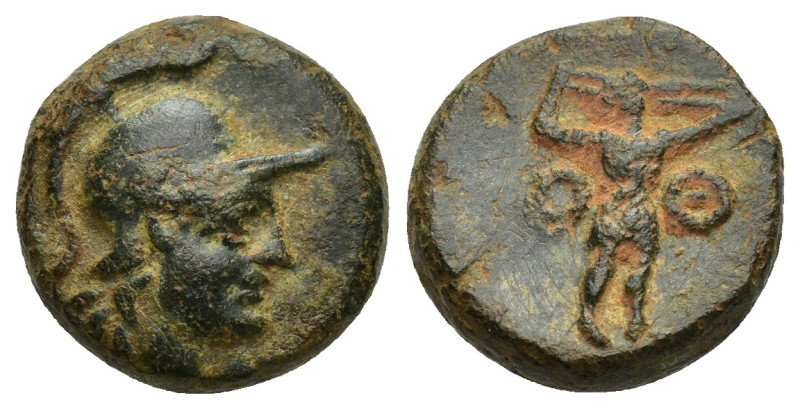 Pamphylia, Aspendos Æ (14mm, 4.9 g). Circa 400-200 BC. Helmeted head of Athena t...