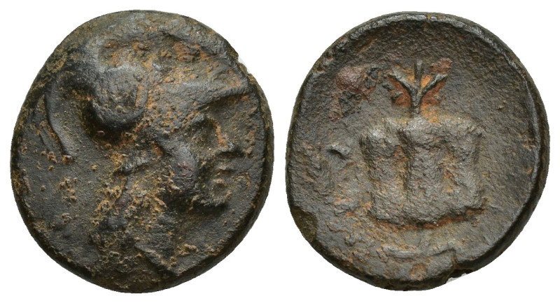 Pamphylia, Side Æ (16mm, 4.2 g) Circa 200-27 BC. Head of Athena to right, wearin...