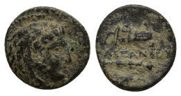 KINGS OF MACEDON. Alexander III 'the Great' (336-323 BC). Ae 1/4 Unit. (11mm, 1.2 g) Macedonian mint. Obv: Head of Herakles right, wearing lion skin. ...