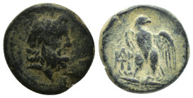 Kings of Galatia. Deiotaros 62-40 BC. Bronze Æ (18mm, 6.5 g). Laureate head of Zeus right / Eagle standing left on thunderbolt, head right; APTH monog...