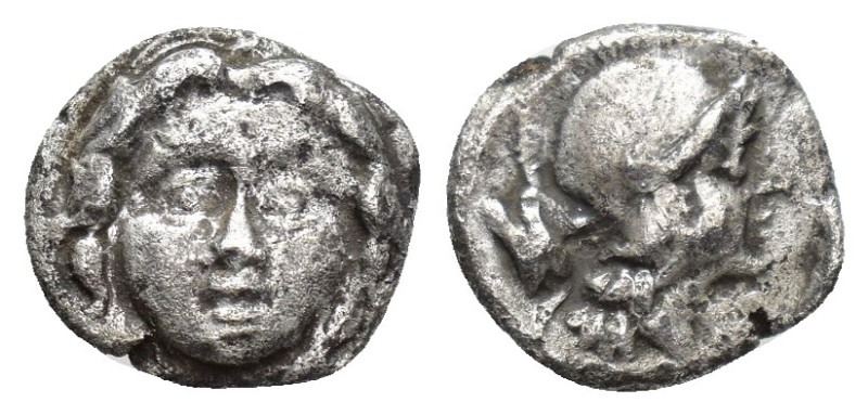 PISIDIA, Selge. Circa 350-300 BC. AR Obol (9mm, 0.9 g). Facing gorgoneion / Helm...