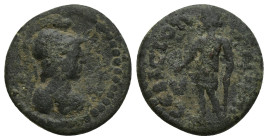 CARIA. Sebastopolis. Pseudo-autonomous Ae. (18mm, 3.9 g) Obverse: bust of Athena wearing aegis, r. / Reverse: ϹƐΒΑϹΤΟΠΟΛƐΙΤΩΝ; Dionysus (youthful) sta...