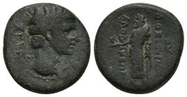 Phrygia. Laodikeia ad Lycum. Tiberius AD 14-37. Assarion Æ (19mm, 5.6 g) ΣΕΒΑΣ-ΤΟΣ, bare head of Tiberius (?) to right /ΛΑΟΔΙΚΕΩΝ / ΔΙΟΣΚΟΥΡΙΔΗΣ, Zeus...