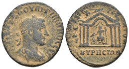 SYRIA, Cyrrhestica. Cyrrhus. Philip II. 247-249 AD. AE (28mm, 15.6 g)Laureate, draped and cuirassed bust right Rev: Hexastyle temple of Zeus Kataibate...