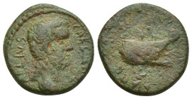 Thrace, Coela, Aelius (adopted son of Hadrian), as Caesar, Æ (19mm, 4.8 g) AD 136-138. AELIVS CAESAR, bare head to right / Illegible inscription, prow...