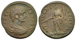 Pisidia. Antioch. Geta as Caesar AD 197-209. Bronze Æ (23mm, 5.7 g). PO SEP GETAS C, bare-headed, draped and cuirassed bust right / ANTIOCHE GEN COL C...