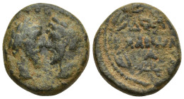 COMMAGENE , Doliche. Marcus Aurelius & Lucius Verus. AD 161-169. Æ (21mm, 11.5 g). Confronted busts of Marcus and Lucius / ΔOΛI/XAIωN above A; all wit...