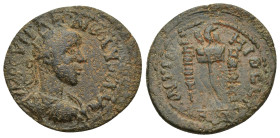 Pisidia, Antiochia. Claudius II Gothicus. A.D. 268-270. Æ (24mm, 6.1 g). Radiate, draped and cuirassed bust of Claudius II Gothicus right / Legionary ...