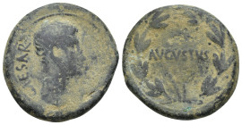 Augustus, AE (25mm, 12 g). 27 BC-AD 14. Struck in Asia 27-23 BC. CAESAR, bare head of Augustus right. Reverse: AVGVSTVS within laurel wreath.