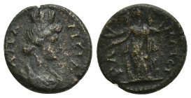 Phrygia, Apameia. Pseudo-autonomous issue, (Circa later 2nd-3rd Century A.D). AE Bronze (14mm, 2.3 g). Obv: AΠAMEIA, draped bust of Tyche of Apameia r...