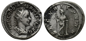 Gordian III, 238 - 244 AD Silver Antoninianus, Rome Mint, (23mm, 4 g) Obverse: IMP GORDIANVS PIVS FEL AVG, Radiate, draped and cuirassed bust of Gordi...