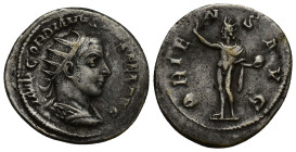 GORDIAN III (238-244). Antoninianus. (23mm, 4.6 g) Antioch. Obv: IMP GORDIANVS PIVS FEL AVG. Radiate and cuirassed bust right. Rev: ORIENS AVG. Sol st...