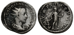 Gordian III. A.D. 238-244. AR antoninianus (21mm, 4 g). Rome mint, struck A.D. 241. IMP GORDIANVS PIVS FEL AVG, radiate, draped and cuirassed bust rig...