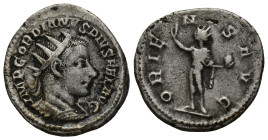 GORDIAN III (238-244). Antoninianus. (23mm, 4.7 g) Antioch. Obv: IMP GORDIANVS PIVS FEL AVG. Radiate and cuirassed bust right. Rev: ORIENS AVG. Sol st...