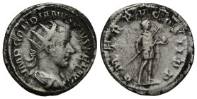 Gordian III. AD 238-244. Rome Antoninianus AR (22mm, 4.5 g). IMP GORDIANVS PIVS FEL AVG, radiate, draped & cuirassed bust right / P M TR P V COS II P ...