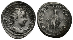 Gordian III AR Antoninianus. (22mm, 5 g) Rome, AD 238-244. IMP CAES GORDIANVS PIVS FEL AVG, radiate, draped and cuirassed bust right / PM TR P III COS...