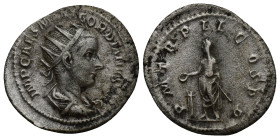Gordian III AR Antoninianus. (21mm, 3.2 g) Rome, AD 238-244. IMP CAES GORDIANVS PIVS FEL AVG, radiate, draped and cuirassed bust right / PM TR P II CO...