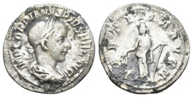 Gordian III, 238 - 244 AD Silver Denarius, Rome Mint, (20mm, 2.4 g) Obverse: IMP GORDIANVS PIVS FEL AVG, Laureate, draped and cuirassed bust of Gordia...