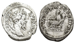 Septimius Severus AR Denarius. (17mm, 2.9 g) Rome, AD 203. SEVERVS PIVS AVG, laureate head right / P M TR P XI COS III P P, Fortuna seated left, holdi...