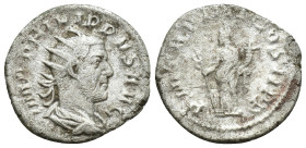 Philip I, 244-249. Antoninianus (21mm, 3.6 g), Rome, 247. IMP PHILIPPVS AVG Radiate, draped and cuirassed bust of Philip I to right, seen from behind....