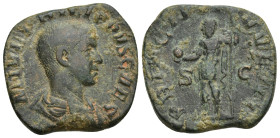 Philip II, as Caesar, Æ Sestertius. (25mm, 12.7 g) Rome, AD 244-246. M IVL PHILIPPVS CAES, bare-headed and draped bust to right / PRINCIPI IVVENT, Pri...