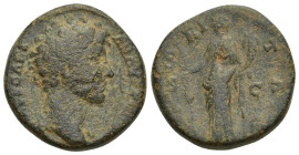 Marcus Aurelius Caesar. AE As (24mm, 14.3 g), Rome, Obv. AVRELIVS CAESAR AVG PII F COS II, Bare head right. Rev. HILARITAS / S-C, Hilaritas standing l...