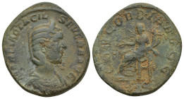 Otacilia Severa Æ Sestertius. (29mm, 16.6 g) MARCIA OTACIL SEVERA AVG, diademed and draped bust right / CONCORDIA AVGG, Concordia seated left, holding...