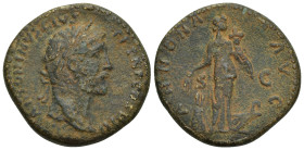 Antoninus Pius Æ Sestertius. (30mm, 20.7 g) Rome, AD 140-144. ANTONINVS AVG PIVS P P TR P COS III, laureate head to right / ANNONA AVG, Annona standin...