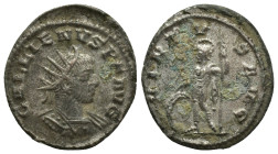 Gallienus AD 253-268. Antioch Antoninianus Æ silvered (21mm, 3.3 g). GALLIENVS P F AVG, radiate and cuirassed bust right / VIRTVS AVG, soldier standin...