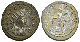 Gallienus AD 253-268. Antioch Antoninianus Æ silvered (21mm, 3.9 g). GALLIENVS AVG, radiate and cuirassed bust right / FIDES AVG, Mercury standing lef...