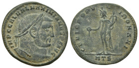 Galerius Æ Nummus. (28mm, 7.9 g) Heraclea, AD 305-306. IMP C GAL VAL MAXIMIANVS P F AVG, laureate head right / GENIO POPVLI ROMANI, Genius standing le...
