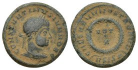 Constantine II. As Caesar, A.D. 317-337. Æ 3 (18mm, 3.3 g). Siscia, A.D. 320-321. CONSTANTINVS IVN NOB C, laureate head right / CAESARVM NOSTRORVM aro...