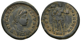 Arcadius. A.D. 383-408. Æ (22mm, 6 g). Nicomedia mint, Struck A.D. 392-395. D N ARCADI-VS P F AVG, diademed, draped and cuirassed bust right / GLORIA ...