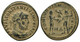 Constantius I. As Caesar, A.D. 293-305. Æ radiate fraction (21mm, 2.8 g). Heraclea, A.D. 295/6. FL VAL CONSTANTIVS NOB CAES, radiate and cuirassed bus...