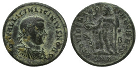 Licinius II. Caesar, A.D. 317-324. AE follis (17mm, 3 g). Nicomedia mint, struck A.D. 317-320. D N VAL LICIN LICINIVS NOB C, laureate, draped and cuir...